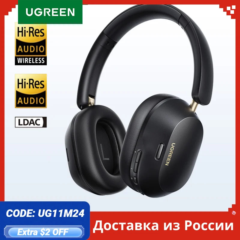 UGREEN Max5c Wireless Bluetooth Headphones ANC 43dB Active Noise Cancellation Hi-Res LDAC 75H Spatial Audio Earphones Headset